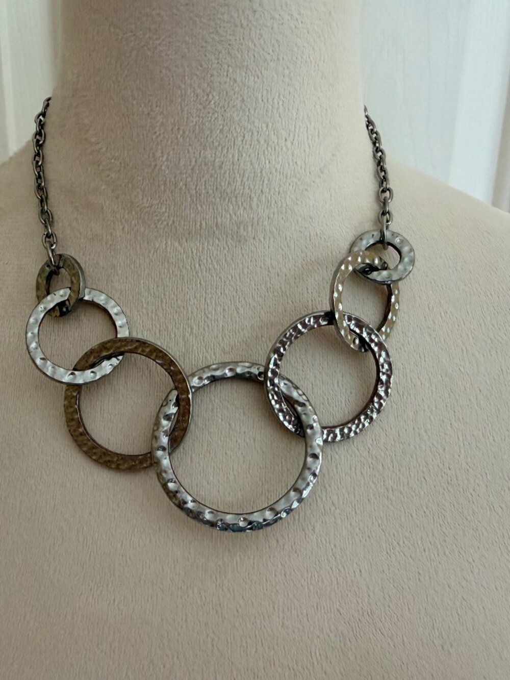 Silver large ring 16" necklace